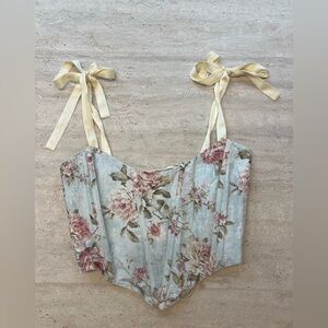 V. Chapman Floral Crop Top with Cream and Pink Accents